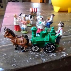 1999 IRS Cast Metal Miniature Figurines Farmer Horse Drawn Tractor Cow 8 pc Lot